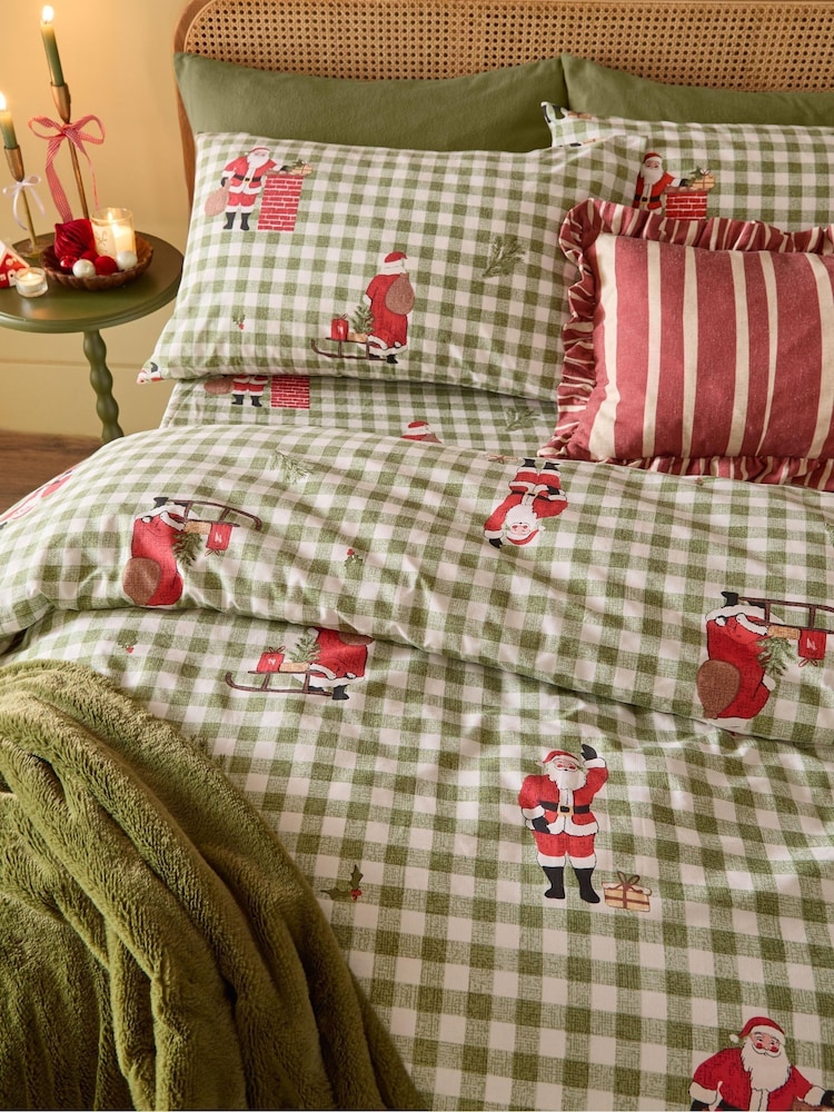 Wylder Forest Santa Country Check Reversible Duvet Cover and Pillowcase Set - Image 2 of 3 Wylder Forest Santa Country Check Reversible Duvet Cover and Pillowcase Set - Image 2 of 3
