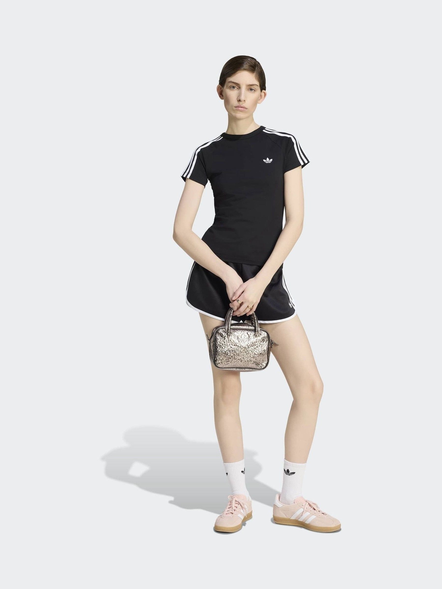 Buy adidas Originals Black/White 3 Stripe Sprinter Shorts from