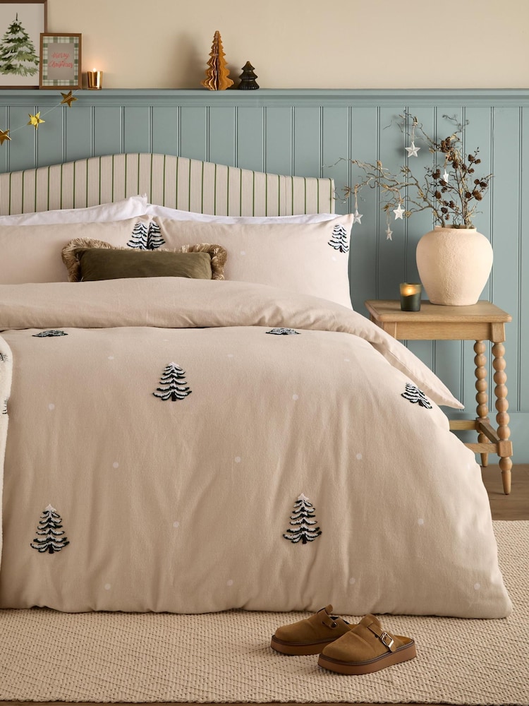 Furn Natural Loop Tuft Christmas Pine Tree Reversible Duvet Cover and Pillowcase Set - Image 1 of 4 Furn Natural Loop Tuft Christmas Pine Tree Reversible Duvet Cover and Pillowcase Set - Image 1 of 4