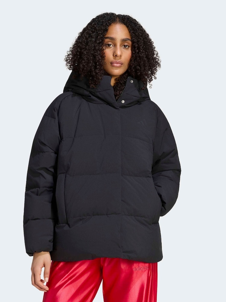 adidas Black Helionic Down Puffer Hooded Jacket - Image 1 of 6 adidas Black Helionic Down Puffer Hooded Jacket - Image 1 of 6