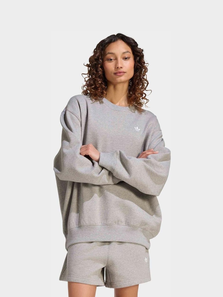 adidas Originals Grey Essentials Crew Neck Long Fleece OS Sweatshirt - Image 1 of 6