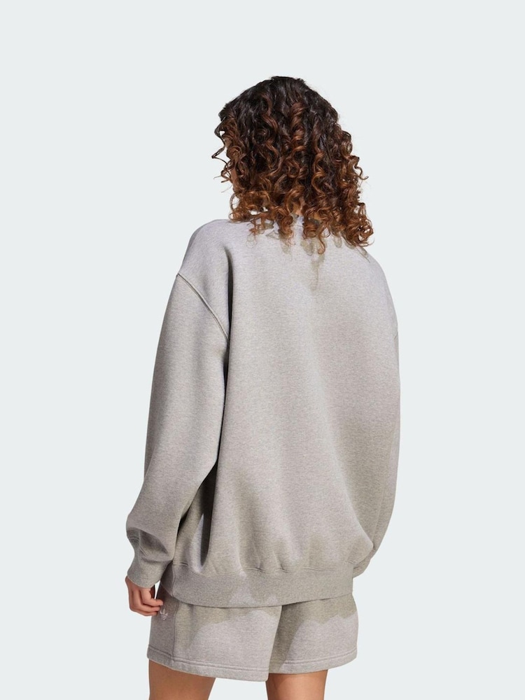 adidas Originals Grey Essentials Crew Neck Long Fleece OS Sweatshirt - Image 2 of 6
