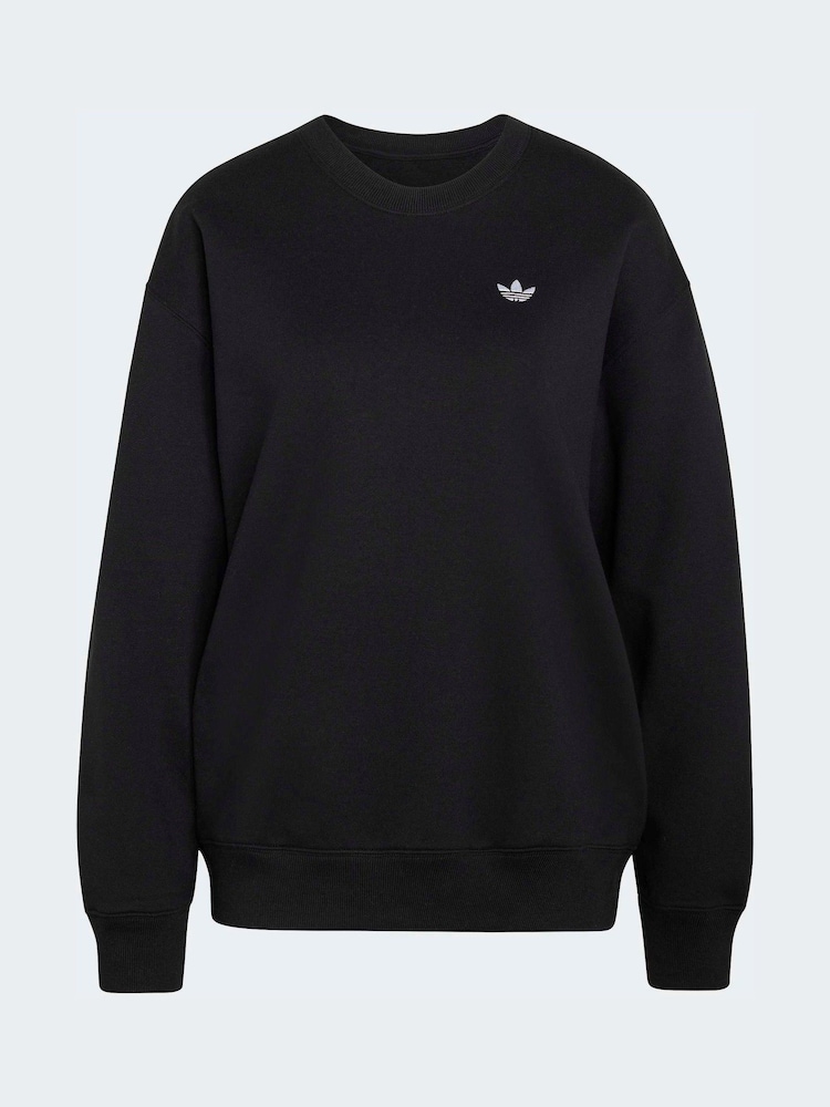 adidas Originals Black Essentials Crew Neck Long Fleece OS Sweatshirt - Image 6 of 6 adidas Originals Black Essentials Crew Neck Long Fleece OS Sweatshirt - Image 6 of 6