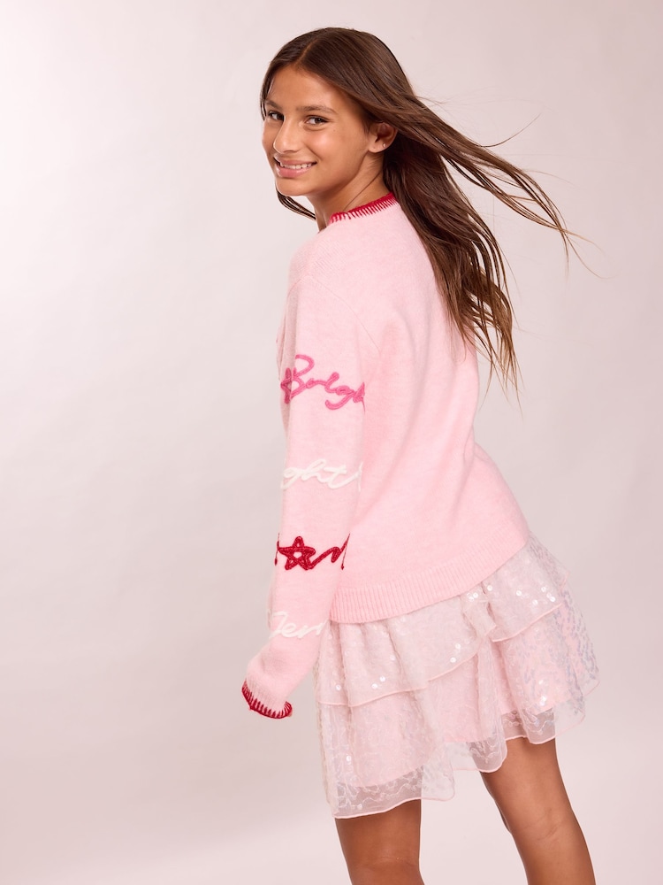 Lipsy Pink Matching Family Script Christmas Jumper (5-14yrs) - Image 5 of 5