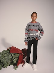 Lipsy Grey Matching Family Script Christmas Jumper (5-14yrs) - Image 2 of 5