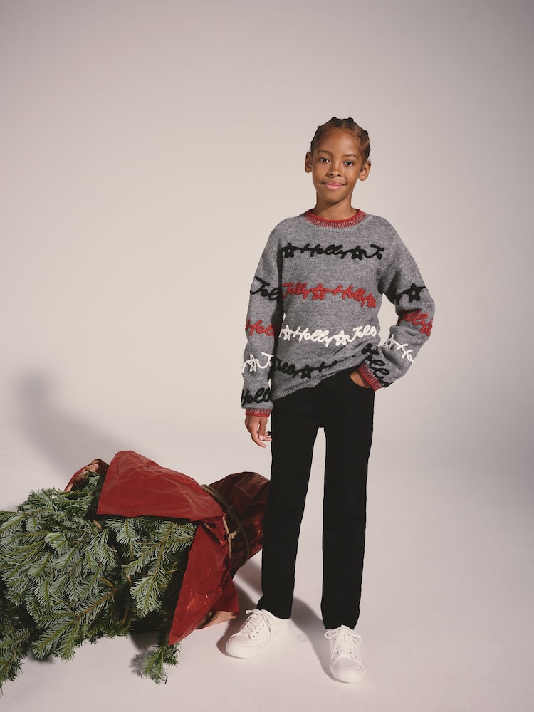 Lipsy Grey Matching Family Script Christmas Jumper (5-14yrs) - Image 2 of 5