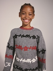 Lipsy Grey Matching Family Script Christmas Jumper (5-14yrs) - Image 3 of 5