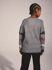 Lipsy Grey Matching Family Script Christmas Jumper (5-14yrs) - Image 4 of 5
