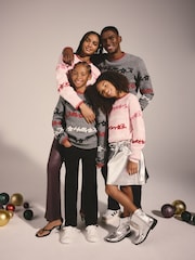Lipsy Grey Matching Family Script Christmas Jumper (5-14yrs) - Image 5 of 5