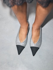 Silver Forever Comfort® Slingback Point Toe Heels - Image 5 of 9