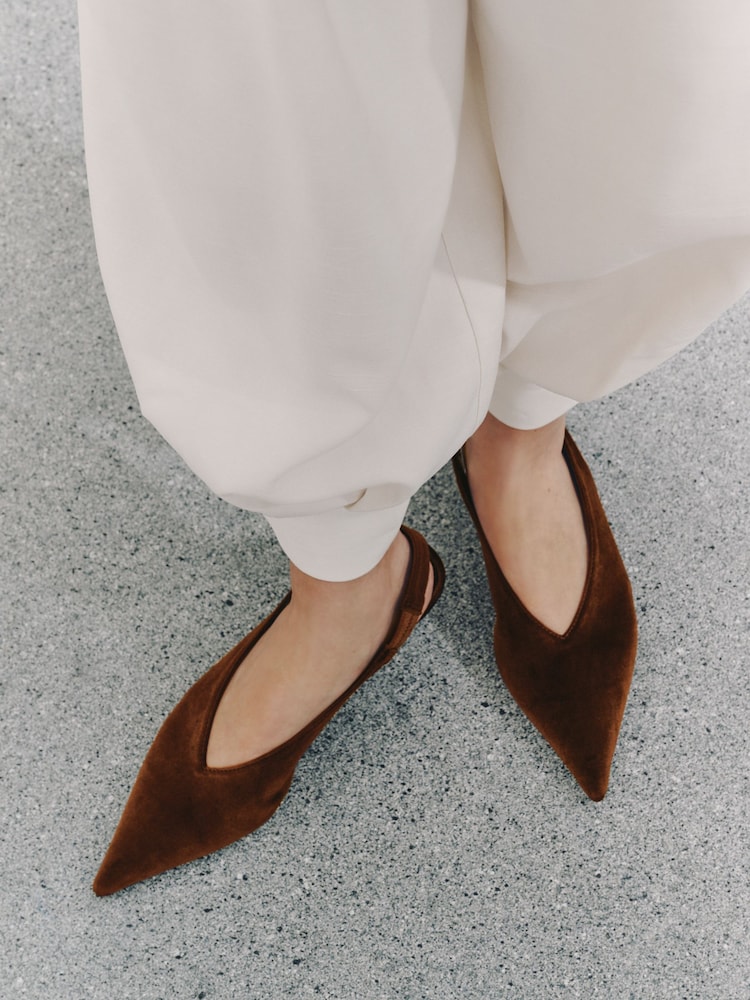 Rust Brown Velvet Forever Comfort® Slingback Point Toe Flats - Image 2 of 10 Rust Brown Velvet Forever Comfort® Slingback Point Toe Flats - Image 2 of 10