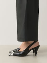 שחור - Forever Comfort® Point Toe Spliced Slingback Heels - תמונה 1 מתוך 8