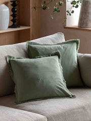 Gallery Home Sage Green Selection of 2 Flax Look Cushion 450x450mm - Image 1 of 4