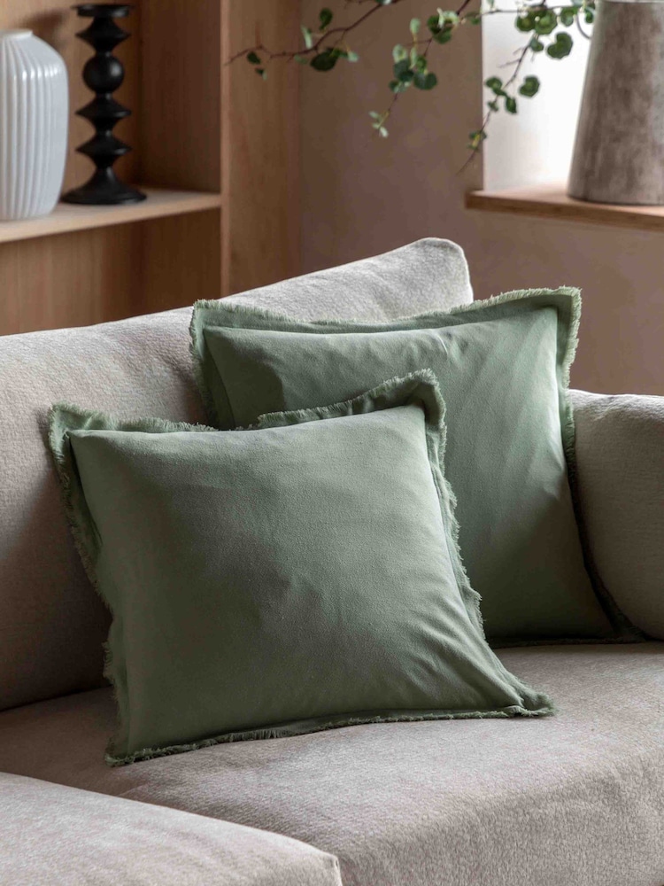 Gallery Home Sage Green Selection of 2 Flax Look Cushion 450x450mm - Image 1 of 4