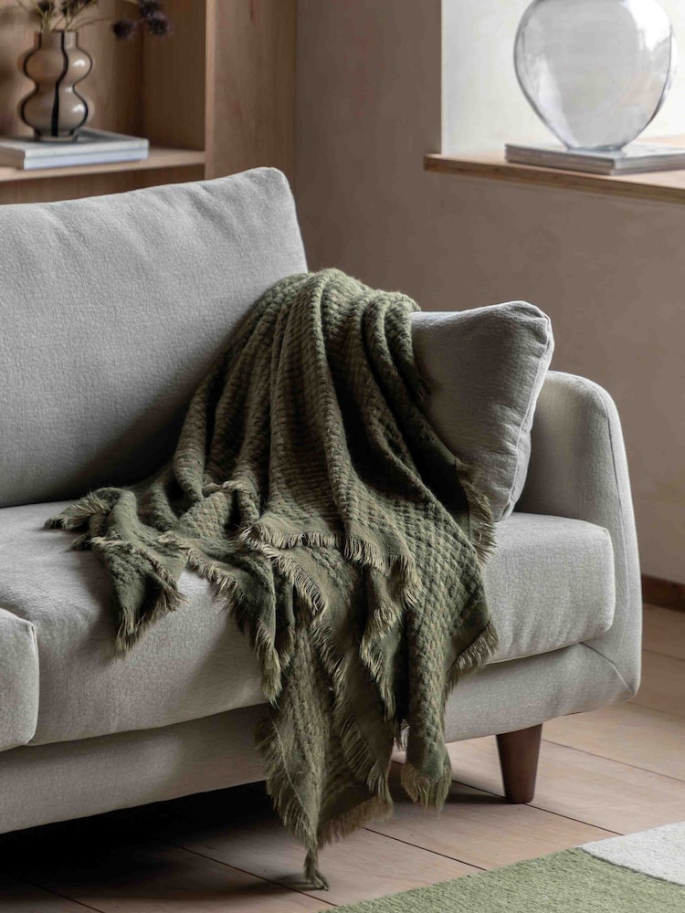 Gallery Home Olive Green Smooth Touch Waffle Throw 1300x1700mm - Image 1 of 4