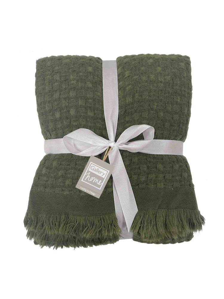 Gallery Home Olive Green Smooth Touch Waffle Throw 1300x1700mm - Image 4 of 4