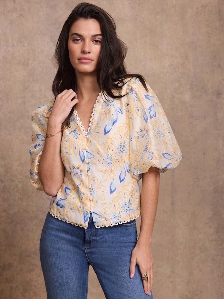 Mint Velvet Orange Floral Puff Sleeve Blouse - Image 2 of 8