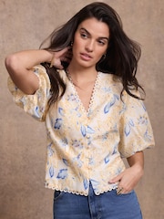 Mint Velvet Orange Floral Puff Sleeve Blouse - Image 3 of 8