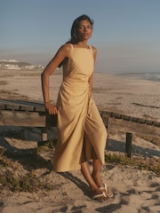 Mint Velvet Yellow Linen Blend Wrap Midi Dress - Image 1 of 8