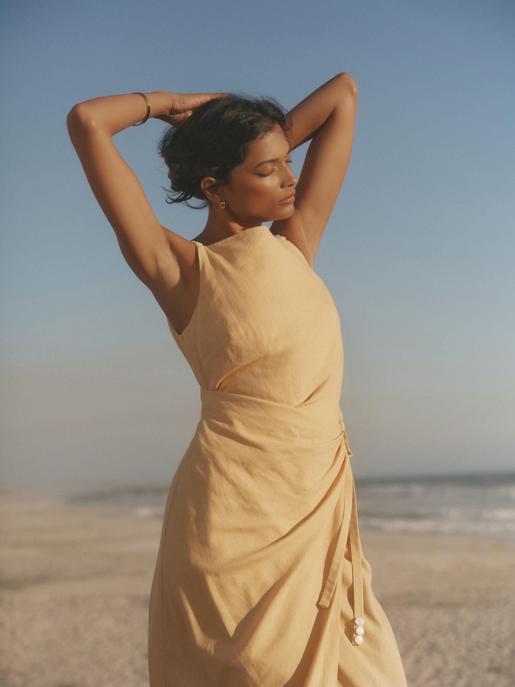 Buy Mint Velvet Yellow Linen Blend Wrap Midi Dress from Next USA