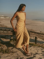 Mint Velvet Yellow Linen Blend Wrap Midi Dress - Image 2 of 8