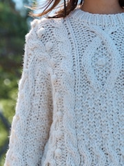 Ecru Cable Hand Knit Crew Neck Jumper - Image 4 of 7