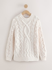 Ecru Cable Hand Knit Crew Neck Jumper - Image 5 of 7