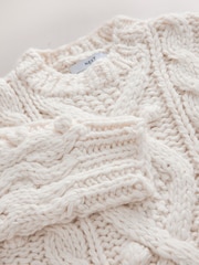 Ecru Cable Hand Knit Crew Neck Jumper - Image 6 of 7
