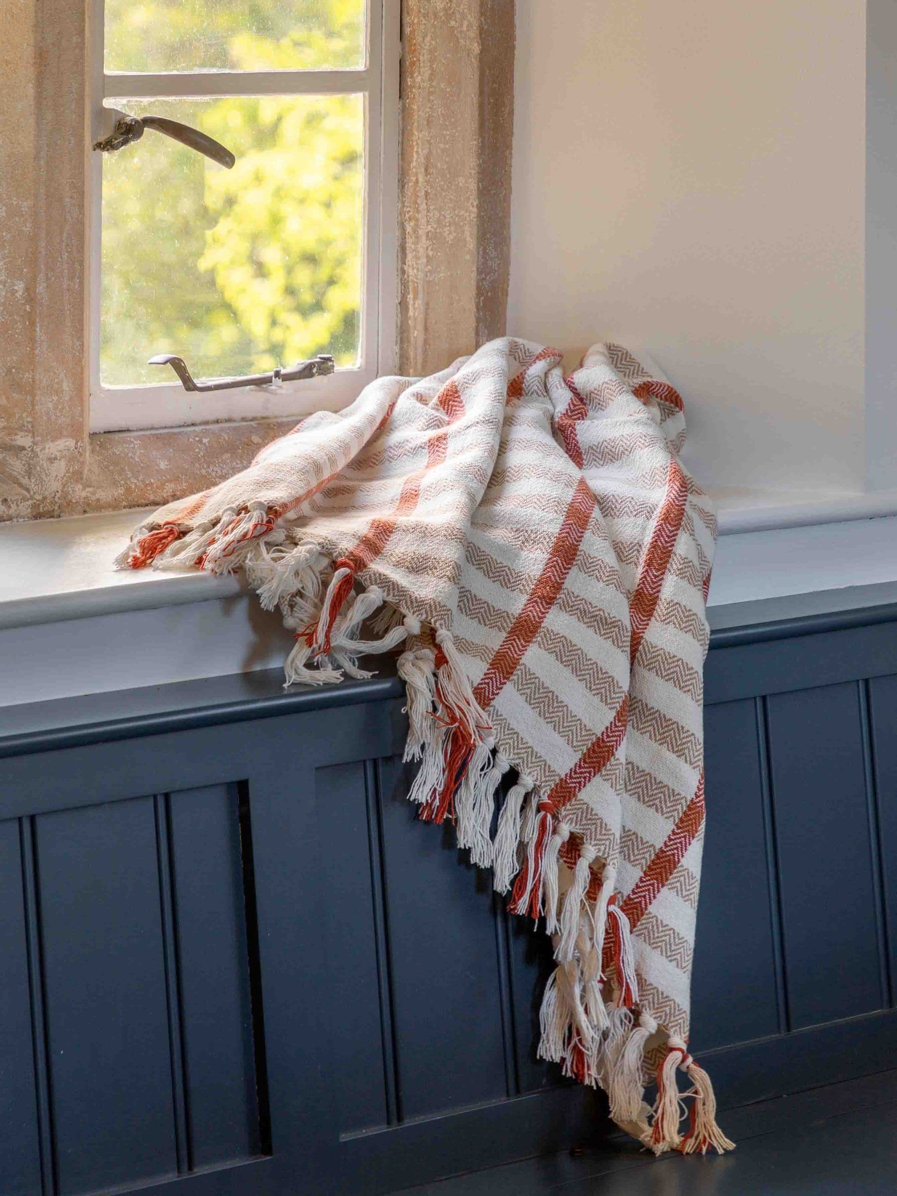 Gallery Home Unisex Natural/Rust Satin Woven Plaid Throw In 1300X1700mm - Image 1