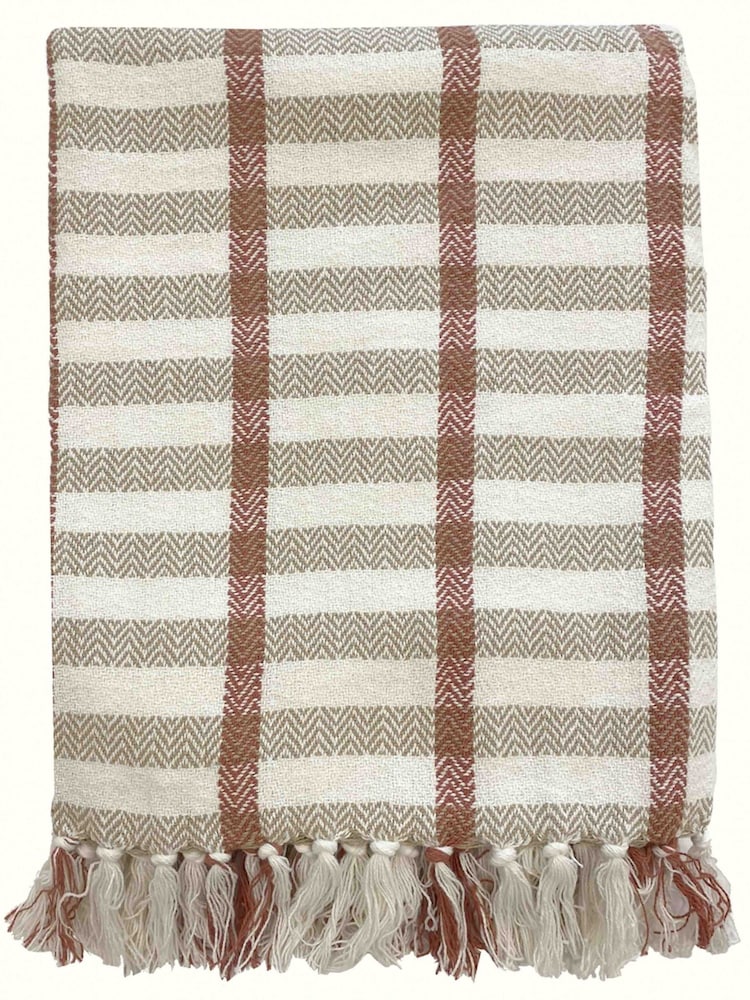 Gallery Home Natural/Rust Satin Woven Plaid Throw in 1300x1700mm - Image 1 of 1