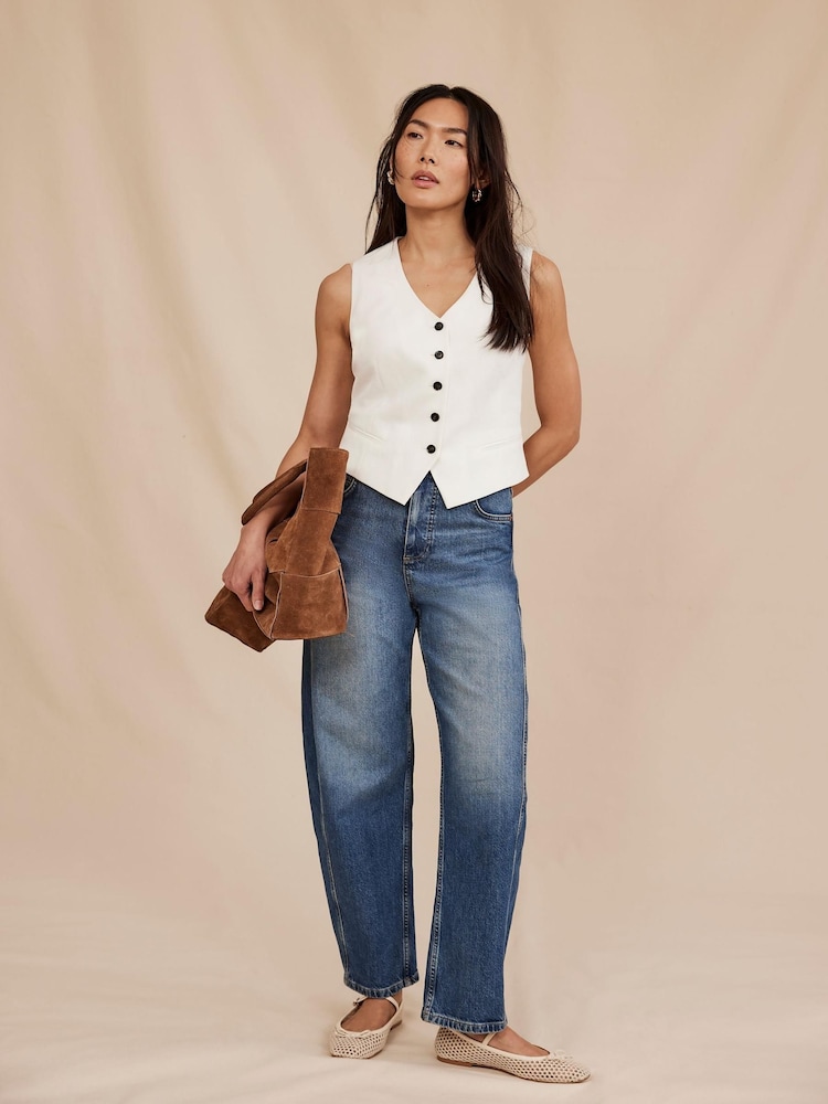Mint Velvet Dark Blue Barrel Leg Jeans - Image 1 of 8