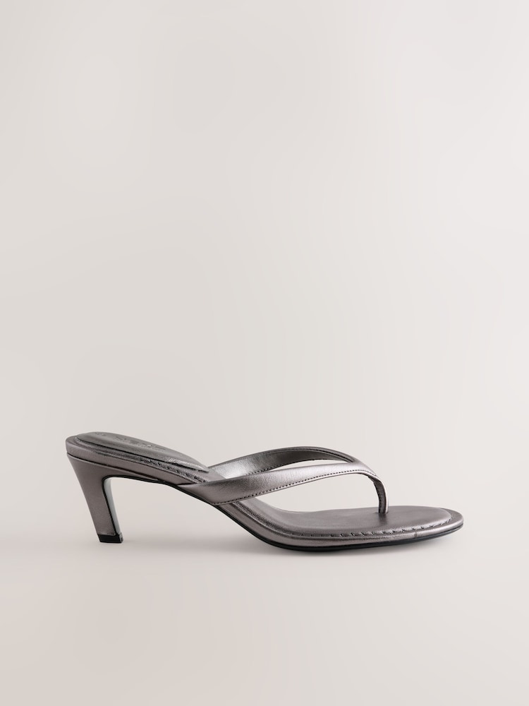 Pewter Forever Comfort® Round Toe Leather Toe Post Heels - Image 1 of 5