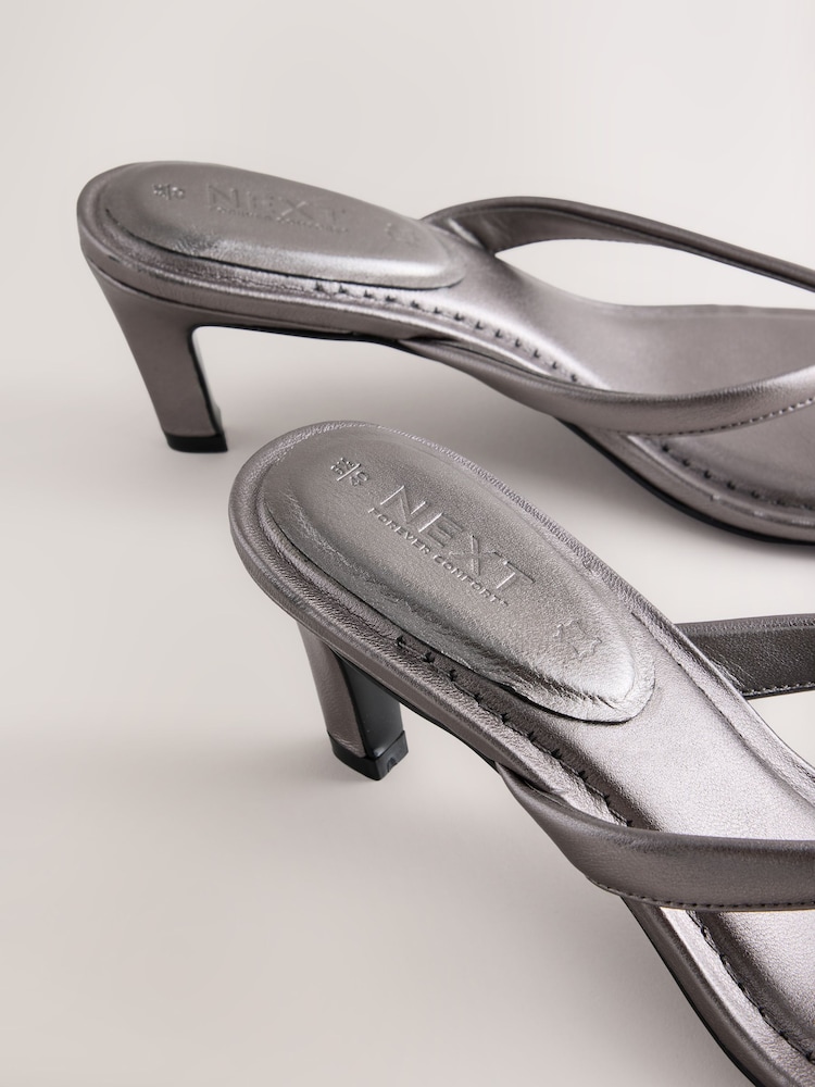 Pewter Forever Comfort® Round Toe Leather Toe Post Heels - Image 5 of 5