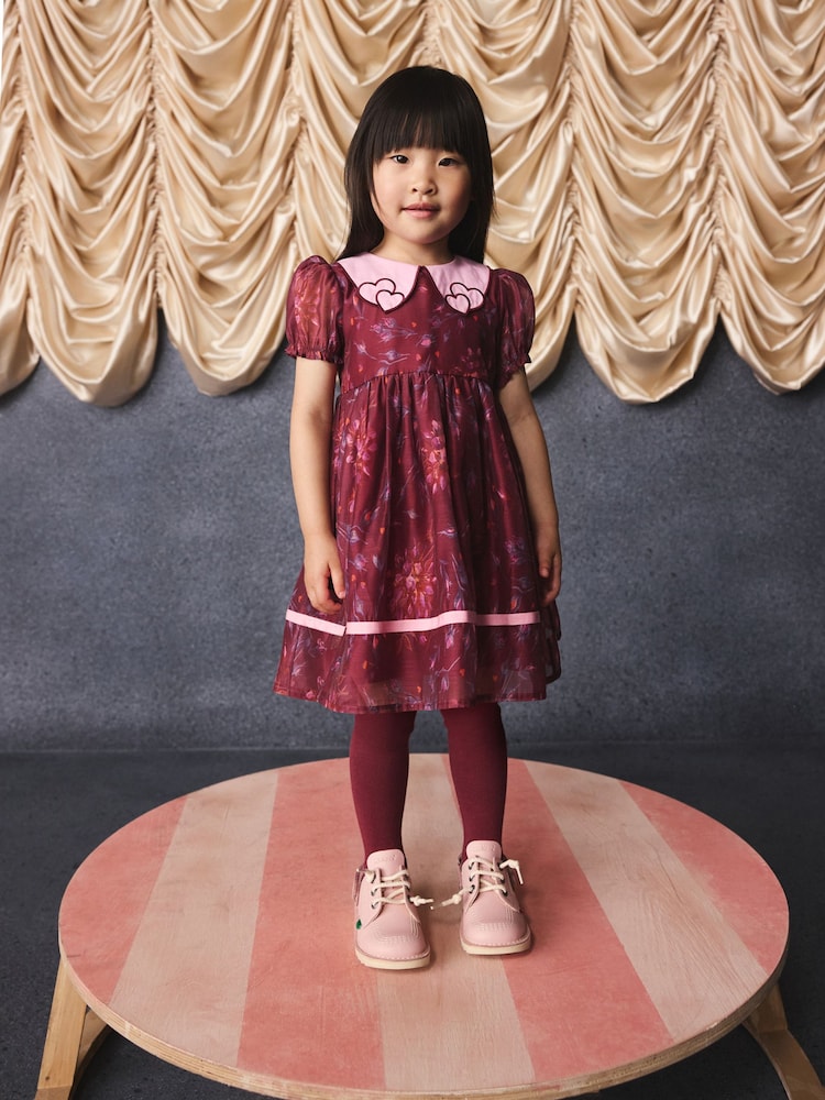 Burgundy Floral Embroidered Collar Puff Sleeve Occasion Dress (3mths-8yrs) - Image 1 of 15 Burgundy Floral Embroidered Collar Puff Sleeve Occasion Dress (3mths-8yrs) - Image 1 of 15