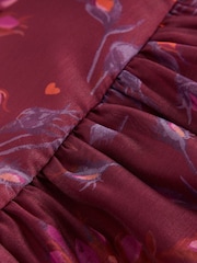 Burgundy Floral Embroidered Collar Puff Sleeve Occasion Dress (3mths-8yrs) - Image 14 of 15