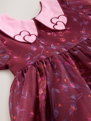 Burgundy Floral Embroidered Collar Puff Sleeve Occasion Dress (3mths-8yrs) - Image 15 of 15