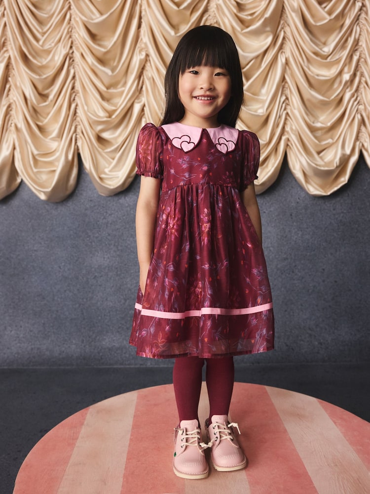 Burgundy Floral Embroidered Collar Puff Sleeve Occasion Dress (3mths-8yrs) - Image 2 of 15 Burgundy Floral Embroidered Collar Puff Sleeve Occasion Dress (3mths-8yrs) - Image 2 of 15