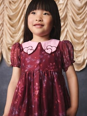 Burgundy Floral Embroidered Collar Puff Sleeve Occasion Dress (3mths-8yrs) - Image 6 of 15