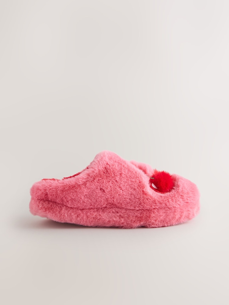 Pink Cherry Faux Fur Mule Slippers - Image 2 of 5