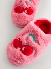 Pink Cherry Faux Fur Mule Slippers - Image 3 of 5