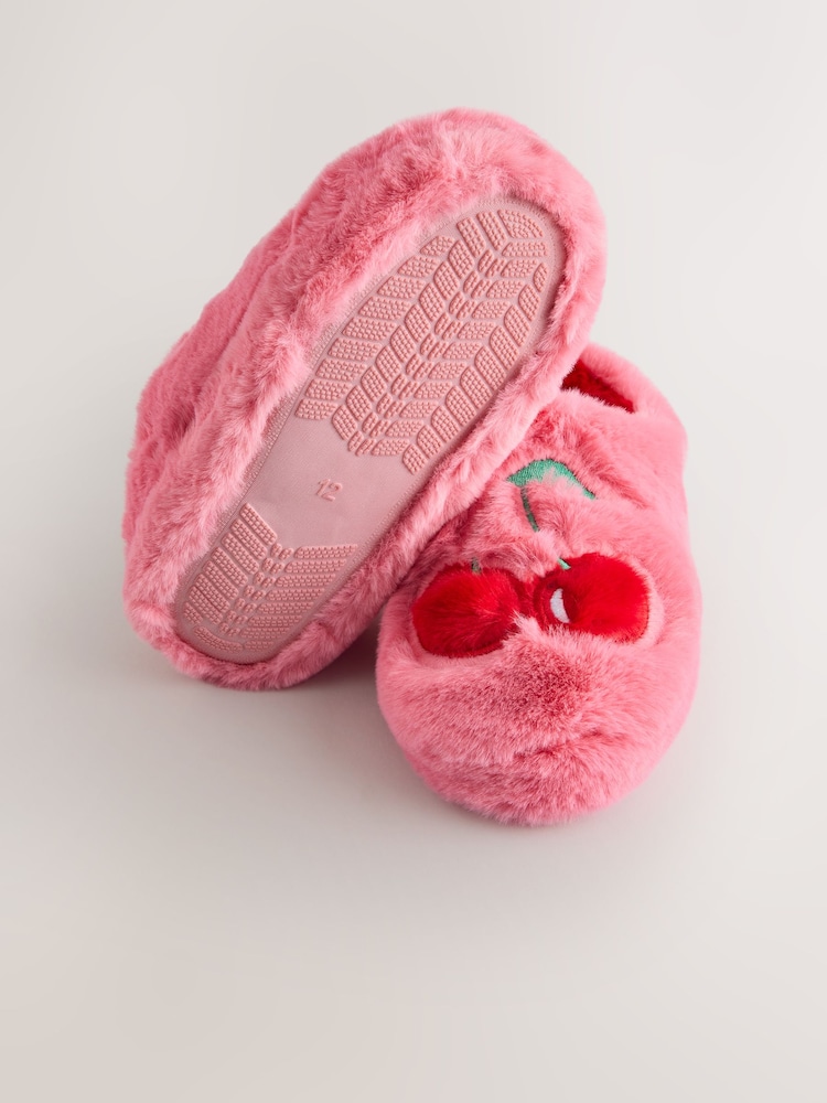 Pink Cherry Faux Fur Mule Slippers - Image 5 of 5