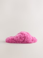 Bright Pink Faux Fur Slipper Mules - Image 2 of 5