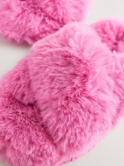 Bright Pink Faux Fur Slipper Mules - Image 3 of 5