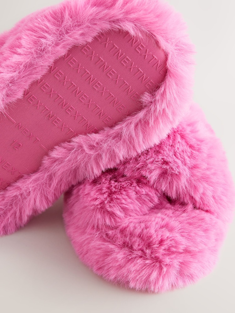 Bright Pink Faux Fur Slipper Mules - Image 5 of 5 Bright Pink Faux Fur Slipper Mules - Image 5 of 5
