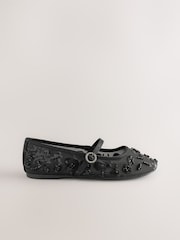 Black Mesh Standard Fit (F) Occassion Mary Jane Shoes - Image 2 of 5