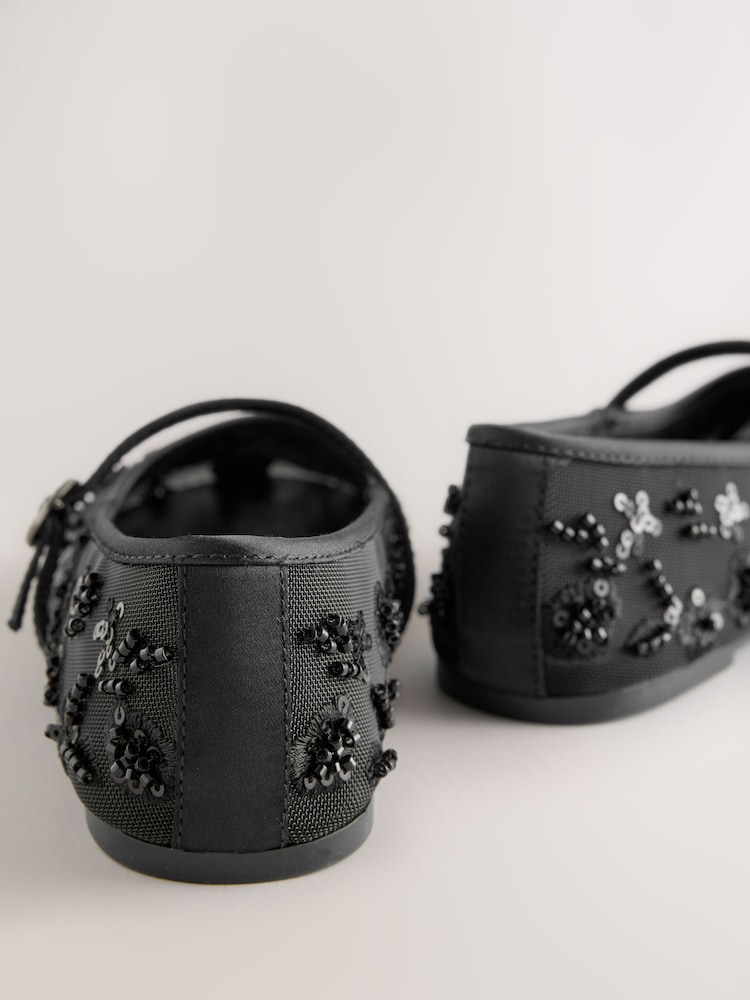 Black Mesh Standard Fit (F) Occassion Mary Jane Shoes - Image 5 of 5