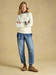 Joules Cream Classic Crew Neck Cotton Cable Knit Jumper - Image 3 of 8
