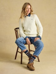 Joules Cream Classic Crew Neck Cotton Cable Knit Jumper - Image 5 of 8