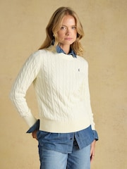 Joules Cream Classic Crew Neck Cotton Cable Knit Jumper - Image 6 of 8