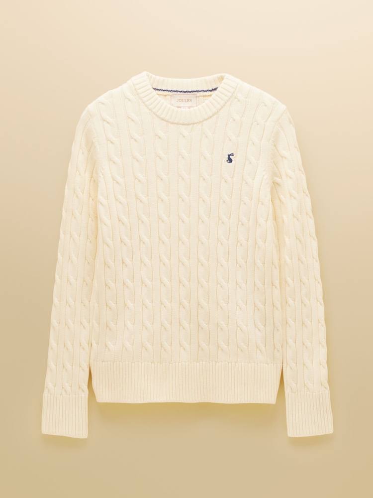 Joules Cream Classic Crew Neck Cotton Cable Knit Jumper - Image 8 of 8